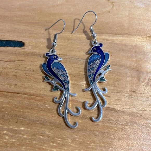 Vintage peacock drop earrings - Picture 1 of 2